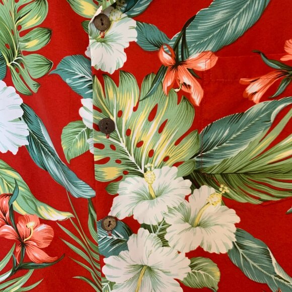 Koko Head Mens Hawaiian shirt XL red with white flowers Floral design - Picture 3 of 5